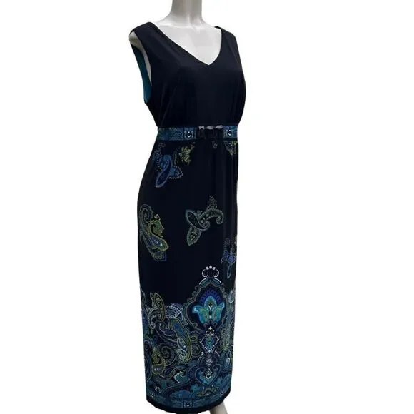 Catherines Black and Blue Paisley Maxi Dress, comfy & elegant,Size 16 sleeveless - Picture 5 of 14